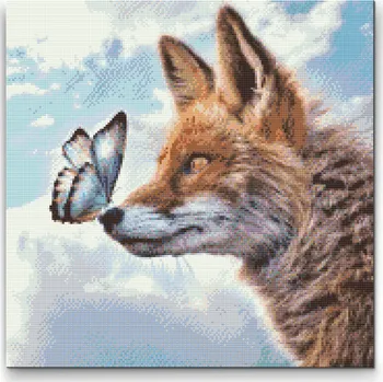 Diamantové malování Diamantové malování - Liška s motýlem na čumáku Velikost: 50x50cm, Rámování: Pouze srolované plátno, Diamanty: Čtvercové