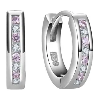 Náušnice Stříbrné náušnice kruhy s růžovými a čirými zirkony 13,5 mm STNAU1661F