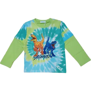 Chlapecké tričko dl.r. Kugo HC9313, zelené (batikované chlapecké tričko s dinosaury)