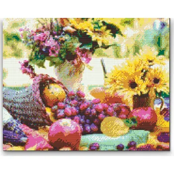 Diamantové malování Diamantové malování - Květiny s ovocem Velikost: 30x40cm, Rámování: Pouze srolované plátno, Diamanty: Kulaté