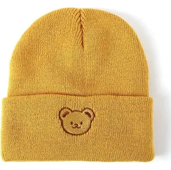 Čepice Dětská čepice beanie střihu s medvídkem (6 - 36 měsíců) Barva: žlutá 4