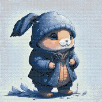 Diamantové malování Diamantové malování - Roztomilý zajíček v bundičce Velikost: 50x50cm, Rámování: Pouze srolované plátno, Diamanty: Čtvercové