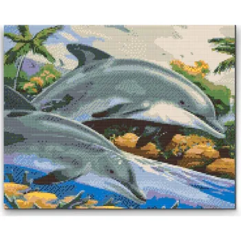 Diamantové malování Diamantové malování - Delfíni v moři Velikost: 30x40cm, Rámování: Pouze srolované plátno, Diamanty: Čtvercové