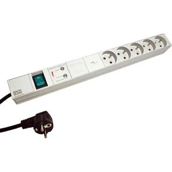 Elektrická zásuvka BACHMANN BACHMANN Napájecí panel 1U, 5x zásuvka CZ, přepěťová ochrana, filtr, vypínač, šedý, 2m (330.840)