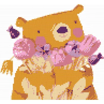 Diamantové malování Diamantové malování - Medvídek s kyticí Velikost: 30x30cm, Rámování: Pouze srolované plátno, Diamanty: Kulaté