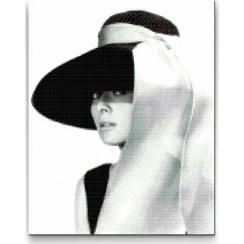 Diamantové malování Diamantové malování - Audrey Hepburn v klobouku Velikost: 30x40cm, Rámování: Pouze srolované plátno, Diamanty: Čtvercové