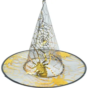 Karnevalový kostým UNIPAP klobouk čarodějnický černozlatý průhledný 39x32cm