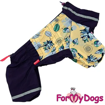 Obleček pro psa FOR MY DOGS pláštěnka LEAVES, fialovo-žlutá Velikost: 20/XXL