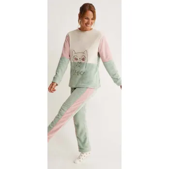 Dámské pyžamo Pyžamo dámské dlouhé Promise 222 zelené Kočka Barva: Zelená, Velikost: XL