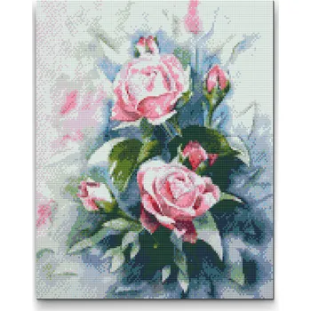 Diamantové malování Diamantové malování - Kytice pastelovo růžových růží Velikost: 30x40cm, Rámování: Pouze srolované plátno, Diamanty: Kulaté