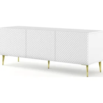Televizní stolek ARTBm TV stolek RAVENNA C 3D 150 | bílá lesklá Provedení: Bílá / bílá lesk / zlaté nohy