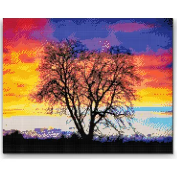 Diamantové malování Diamantové malování - Strom a barevný západ slunce Velikost: 30x40cm, Rámování: Pouze srolované plátno, Diamanty: Kulaté