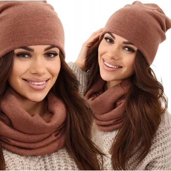 Čepice Fashionweek Dámská Souprava teplý pohodlný dámský set dámská čepice a šála cashmere touch S2468 Barva: Mocca, Velikost: Universal