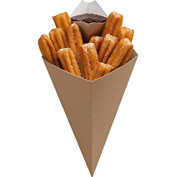 Jednorázové nádobí Kornout na hranolky s kapsou na dip 279x168mm kraft hnědý 01COS1KR - 500 ks