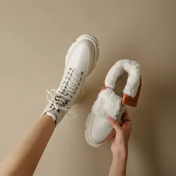 Dámské kozačky Kotníkové zimní boty pravá kůže s ovčí vlnou Barva: Béžová, Velikost: 41