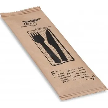 Příbor Sada dřevěných příborů (nůž + vidlička + ubrousek) 40021