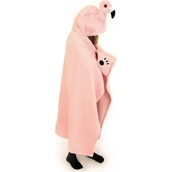 Dětská deka Cozy Noxxiez BL816 Plameňák - hřejivá deka s kapucí se zvířátkem a tlapkovými kapsami