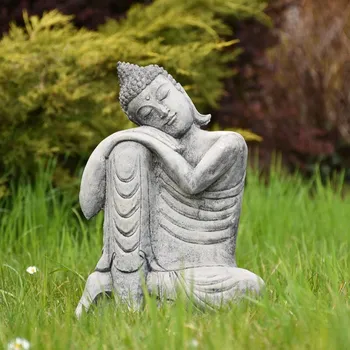 Soška beton Buddha Sleeping 41 cm šedá