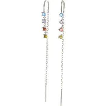 Náušnice Stříbrné provlékací naušnice s barevnými zirkony STNAU1695F