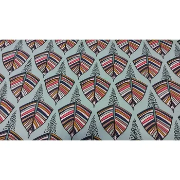 BYTEMA Dekorační látka EKOZI lístky tyrkys šíře 150 cm