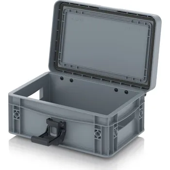 paleta Euro přepravka s víkem s panty Pro 31,1 x 23,3 x 13,6 cm, otevřená - Stříbrošedá - materiál: PP - EDP 32/12