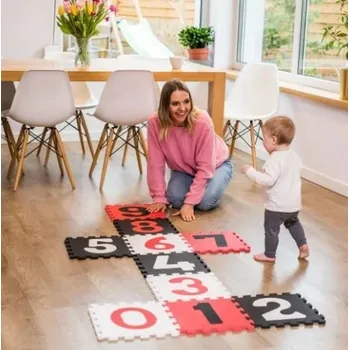 Pěnové puzzle, podložka - Čísla, 10ks, černá/červená/bílá, BabyOno