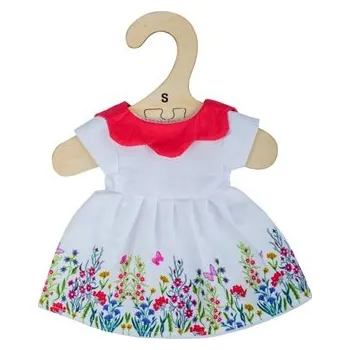 Doplněk pro panenku Bigjigs Toys Bílé květinové šaty s červeným límečkem pro panenku 25 cm