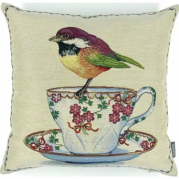 Dekorativní polštářek BYTEMA Gobelínový povlak na polštář Ptáčci na hrníčku 2 povlak 45/45