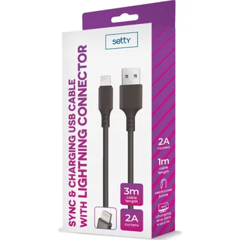 Datový kabel GSM109950 SETTY cable USB - Lightning 3,0 m 2A black NEW