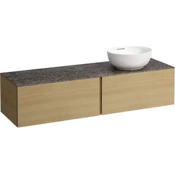 Alessi One - zásuvkový element 1600, se 2 zásuvkami, s výřezem vpravo, top Marrone Naturale vč. otvoru pro baterii, pro umyvadla H818975/6, H818977/8, světlý dub H4323560972501