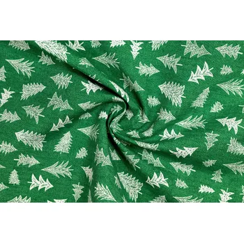 Bavlna režná stromečky na zelené