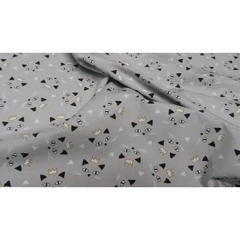BYTEMA Bavlněný úplet potisk KOČKA MAOUCHA šedá šíře 150 cm
