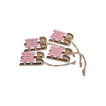 Vánoční dekorace Sáňky dřevěné mini 45 mm - růžovo-hnědé