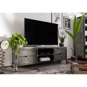 Televizní stolek OCELOVÝ TV stolek Mango 170x40x60 šedý, lakovaný