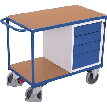 Variofit Dílenský vozík, 4 zásuvky, Variofit, do 500 kg, š x h x v: 119 x 60 x 93 cm, modrá/antracit Barva: modrá RAL5010