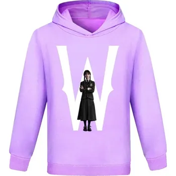 Chlapecký svetr Dívčí mikina střihu "hoodie" s potiskem Wednesday Addams Barva: Růžová, Velikost: 120 (5-6 let)