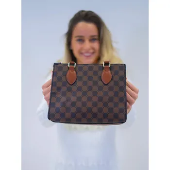 BudesIN Hnědá kostkovaná kabelka Zikimo do ruky