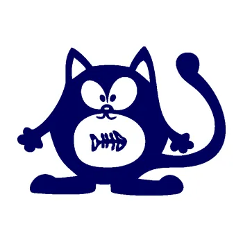 Samolepící dekorace SAMOLEPKA Kočka 042 levá s rybou v bříšku (23 - tmavě modrá) NA AUTO, NÁLEPKA, FÓLIE, POLEP, TUNING, VLASTNÍ TEXT, TISK, AUTOSAMOLEPKY.cz, POLEPY, OBRÁZEK, LOGO, SAMOLEPKY