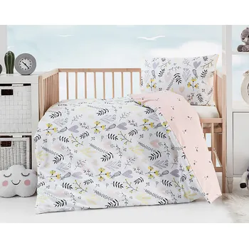 Povlečení Dětské povlečení Matějovský AMELIE BABY, florální vzor se srdíčky, bílé, bavlna hladká, 100x135cm