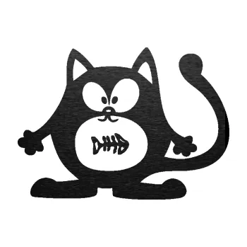 Samolepící dekorace SAMOLEPKA Kočka 042 levá s rybou v bříšku (63 - škrábaný kov černý) NA AUTO, NÁLEPKA, FÓLIE, POLEP, TUNING, VLASTNÍ TEXT, TISK, AUTOSAMOLEPKY.cz, POLEPY, OBRÁZEK, LOGO, SAMOLEPKY