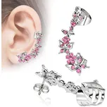 Náušnice s klipem - růžové zirkony (levé ucho)