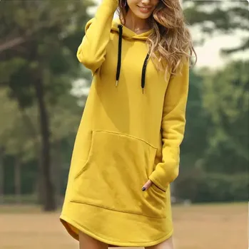 Dámský svetr Pohodlné dámské mikinové "oversize" šaty (velikosti od S - 5XL) Barva: Žlutá, Velikost: S