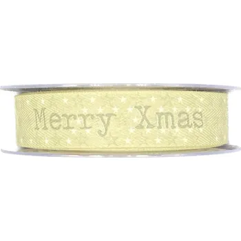 Stuha POSLEDNÍ KUS! Vánoční stuha MERRY CHRISTMAS pastelově zelená 25mm x 20m (3,-Kč/m) (Vánoční stuha bavlněná, pastelově zelená, jednostranný potisk)