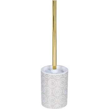 WC štětka BISK Erga Madison, toaletní WC kartáč na postavení, bílá-zlatý vzor, ​​ERG-08145