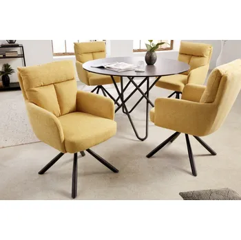 Jídelní židle Retro moderní otočná jídelní židle Dover se žlutým potahem a černým kovovým nohama 92cm