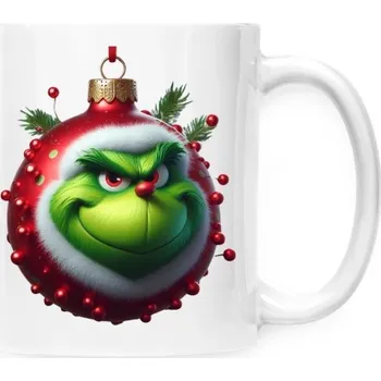 Hrnek malý bílý s potiskem Grinch jako vánoční koule hrnek