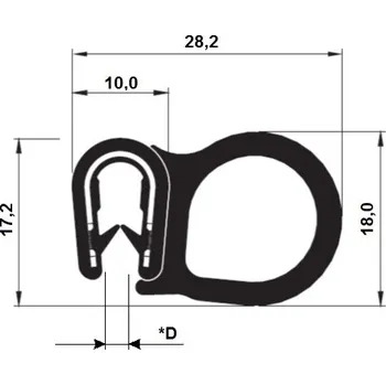 Těsnění do okna a dveří PROFIL PIRELI U 19.0990 (Druhý průměr (mm): *BT=18, D.* (mm): 1-4 mm, Hmotnost (kg): 0,283, Balení [MJ]: 25, Kóta B: 18, Kóta A: 28,2, Materiál: PVC/EPDM)