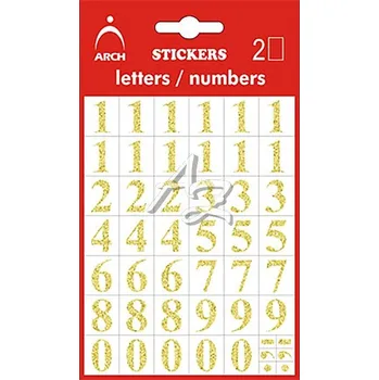 Speciální papír samolepicí etikety/2archy, Číslice 0-9, výška 14mm, Zlaté