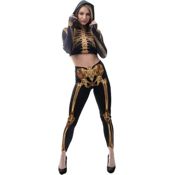 Karnevalový kostým Sada kostlivka (legíny, crop top s kapucí) - M