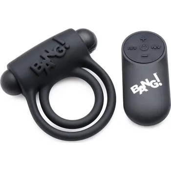 Bang! Cock Ring 28X Silicone & Bullet with Remote Black